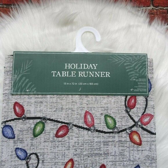 New Holiday Table Runner Christmas Lights Bulbs Merry & Bright Gray Multi Color - Picture 7 of 10